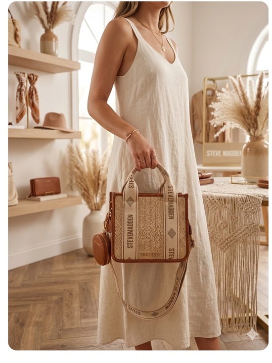 Steve Madden Handbags - NWT Steve Madden Bwebber Straw Satchel Crossbody Bag - Cognac Brown  Vacation